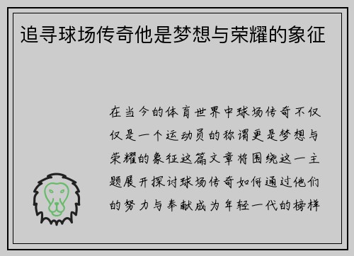 追寻球场传奇他是梦想与荣耀的象征